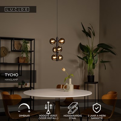 Lucide TYCHO - Hanglamp - Ø 25,5 cm - 6xG9 - Zwart